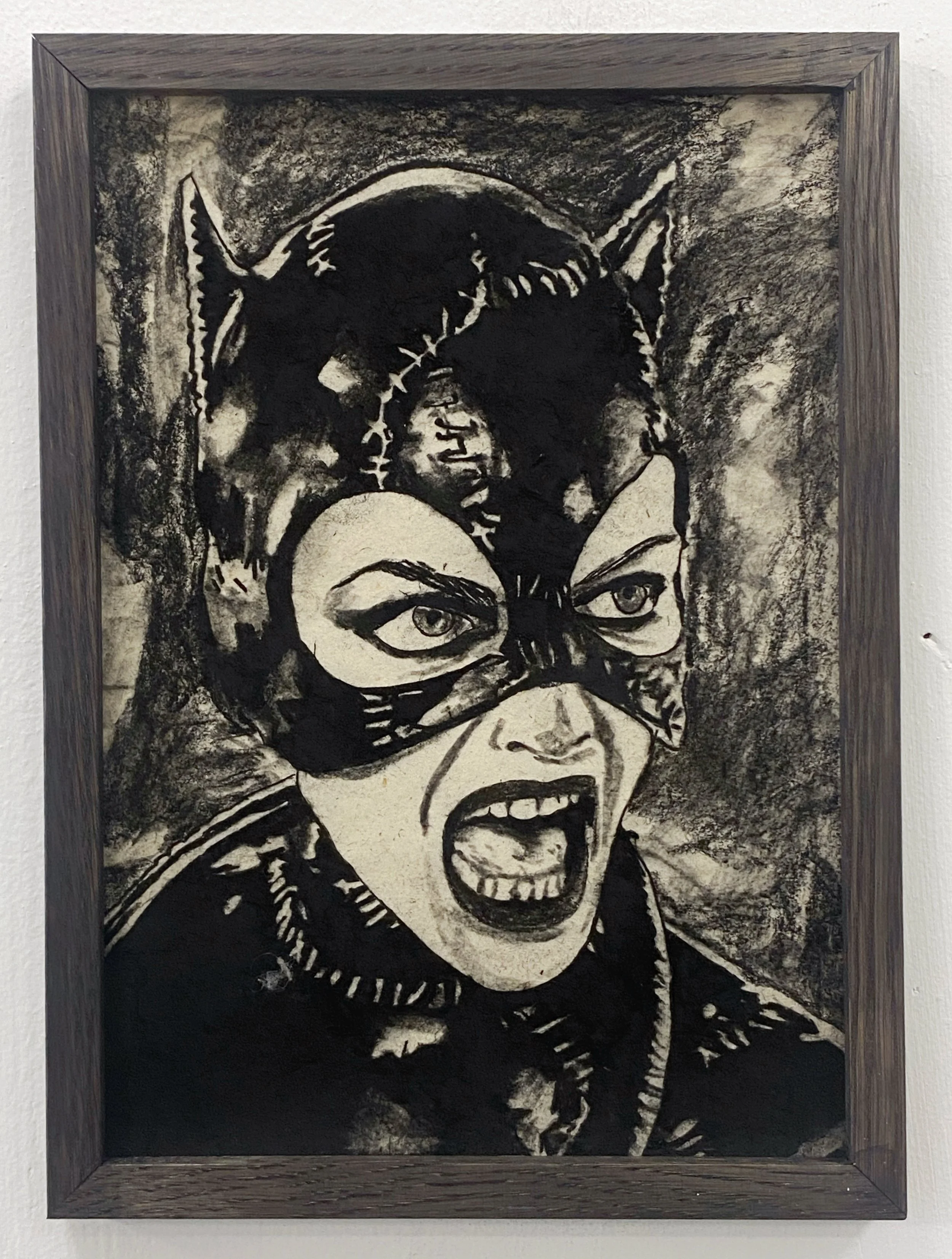 "Michelle Pfeiffer as Catwoman in Batman Returns",  charcoal on paper, 11 x 8 inches, 2025