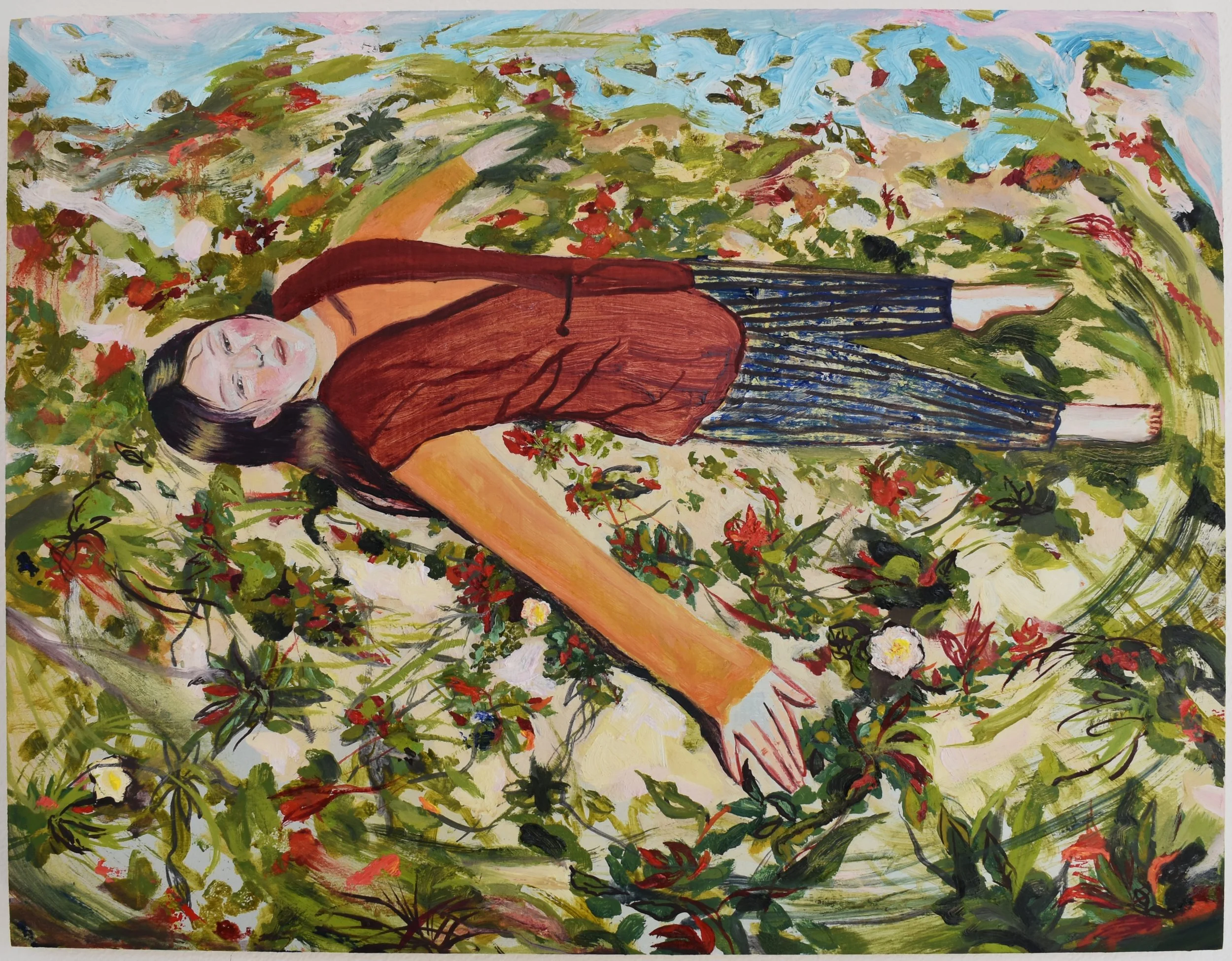 Bambi Alder, flower child, oil on panel, 11 x 18 inches, 2025