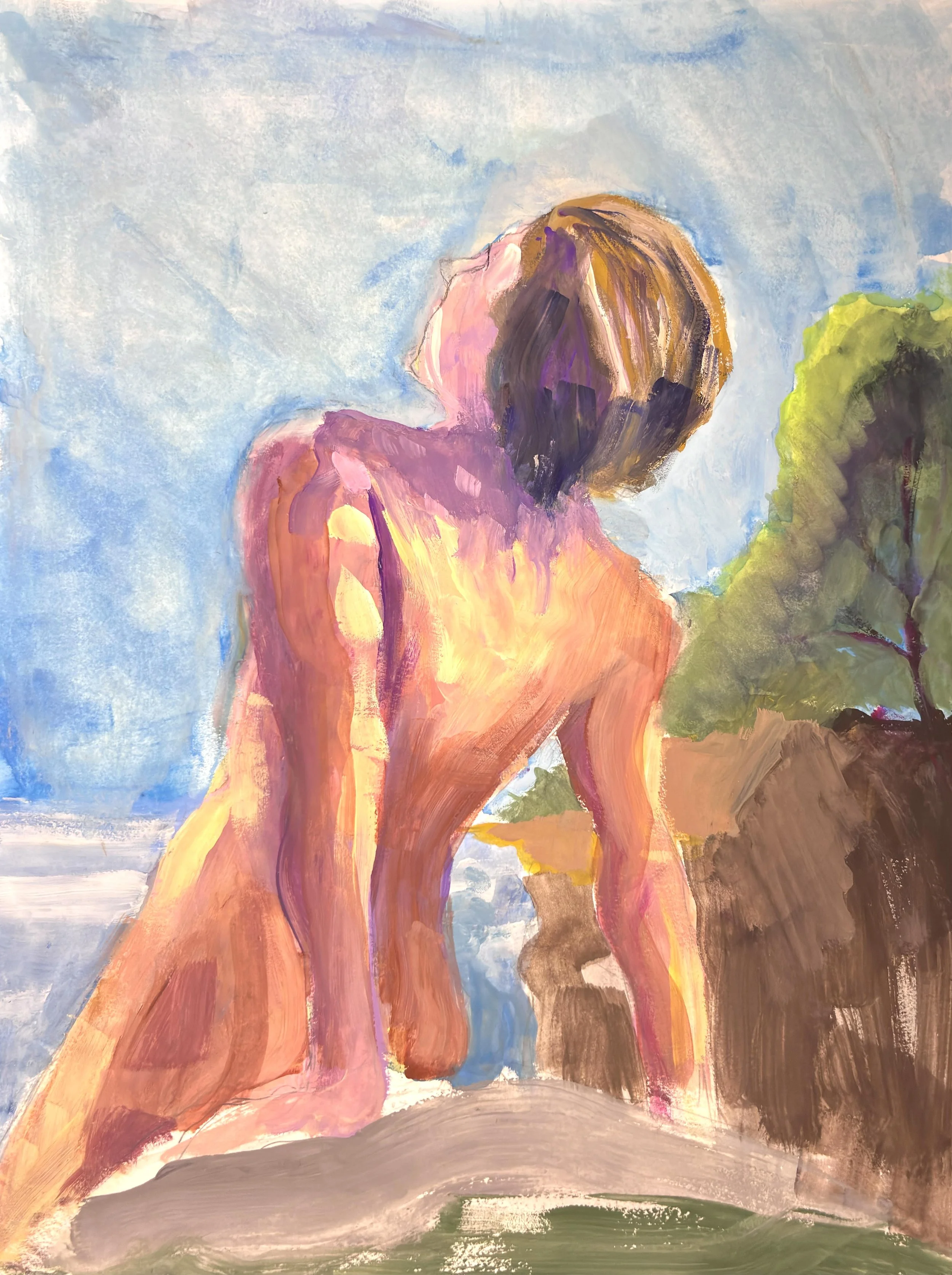 Benjamin Staker, "I used to think
Love was something wild
But this freedom can also fit
In the pocket of my jeans", Gouache on
Stonehenge hot press, 16 x 12 inches, 2026