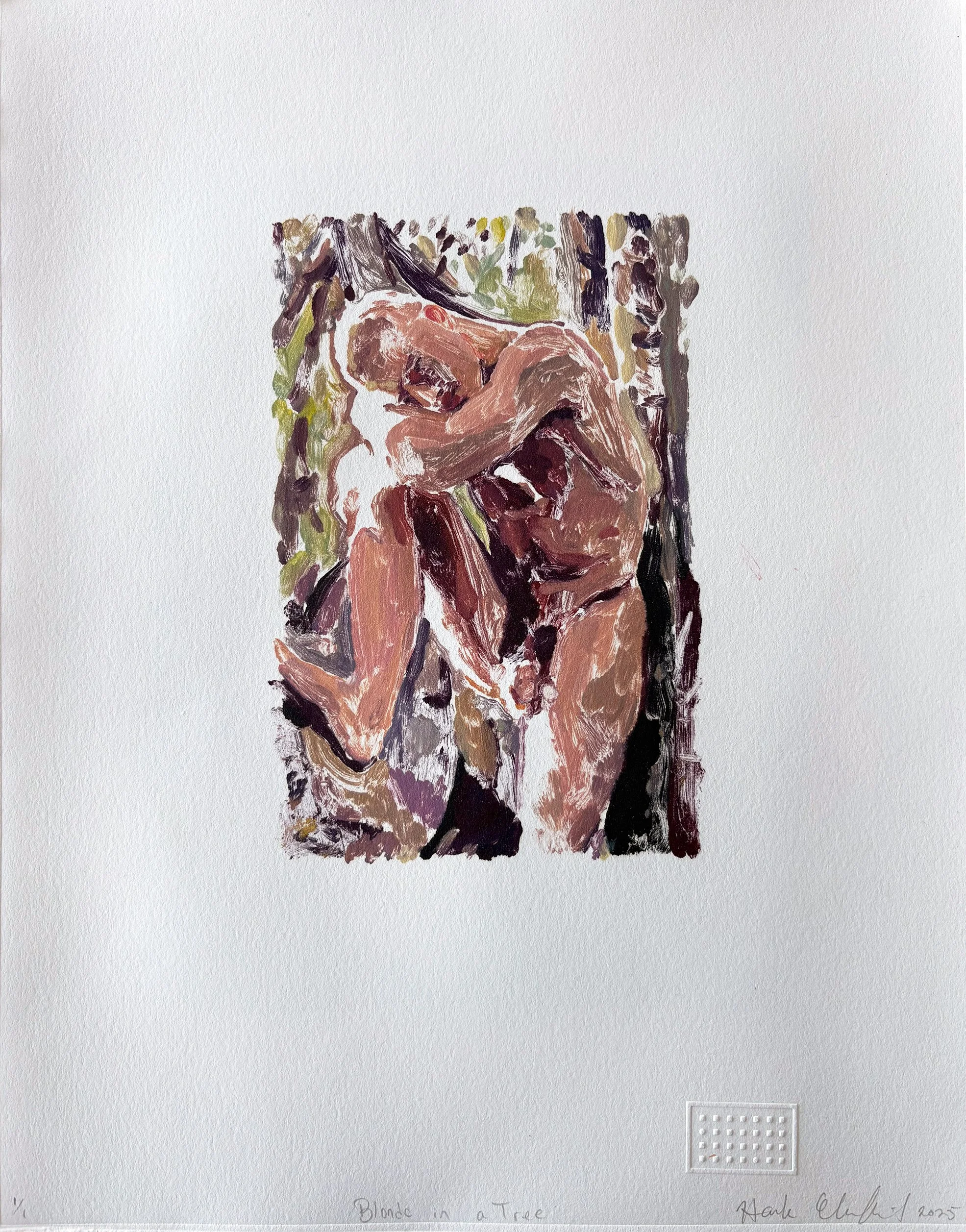 Hank Ehrenfried, "Blonde in a Tree", 14.5 x 11 inches, monotype, 2025 