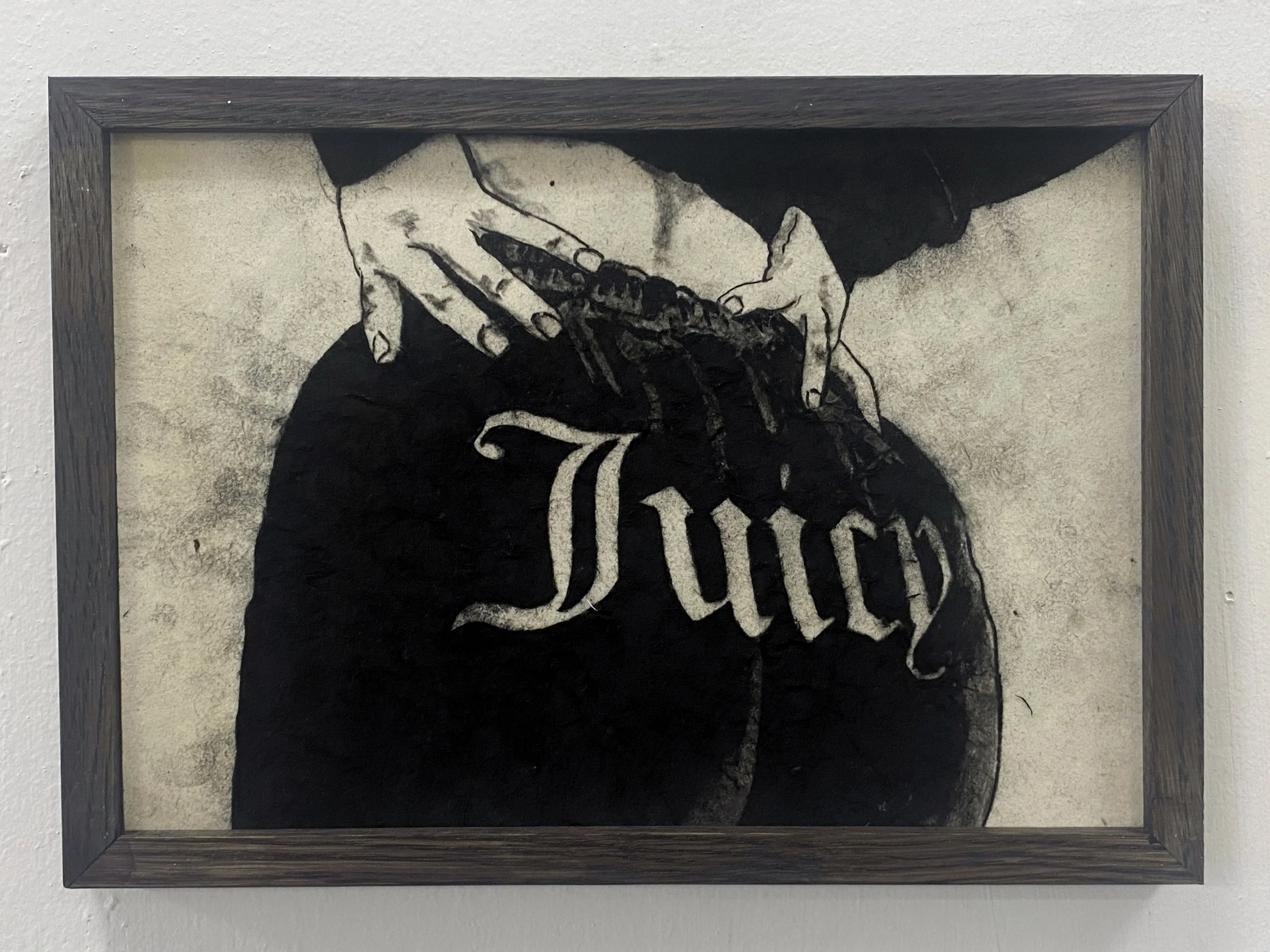 "Juicy Joggers", charcoal on paper, 8 x 11 inches, 2025