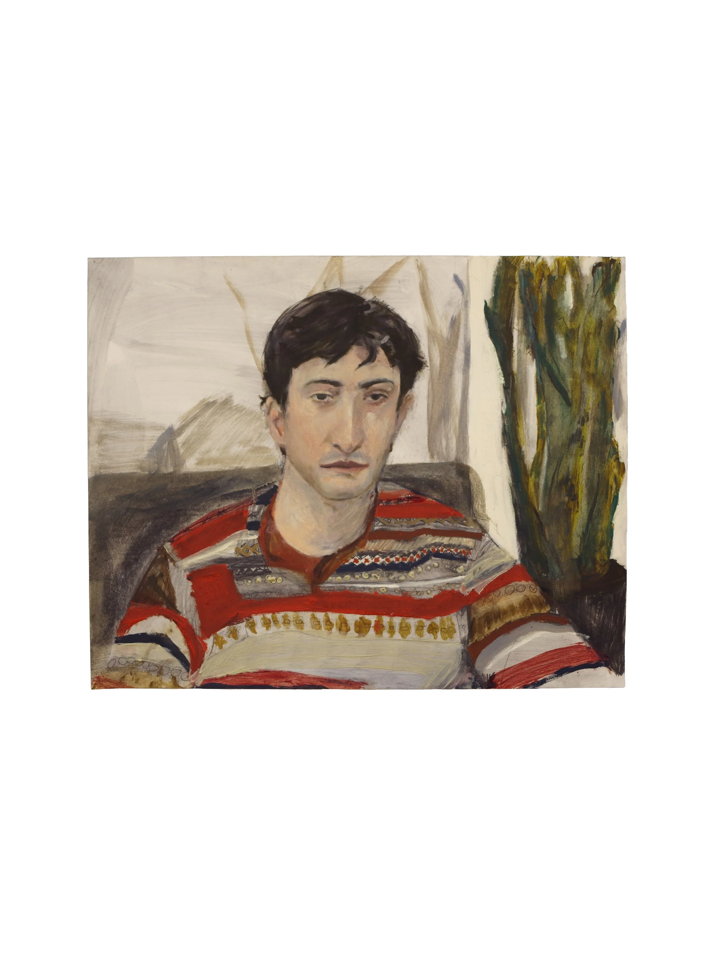 "Issac in Sweater", Oil and Graphite Materials on Paper, 16 x 20 inches, 2025