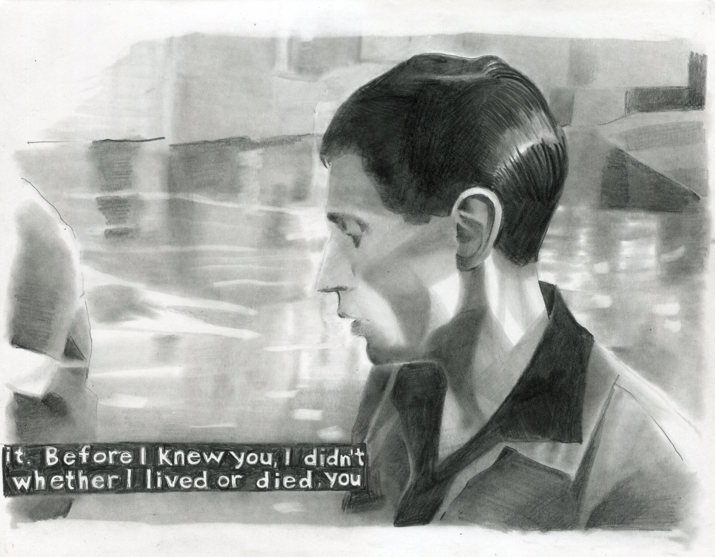 Logan T. Sibrel, “Pause (Geof)” Pencil on paper, 11 x 14 inches, 2025 
