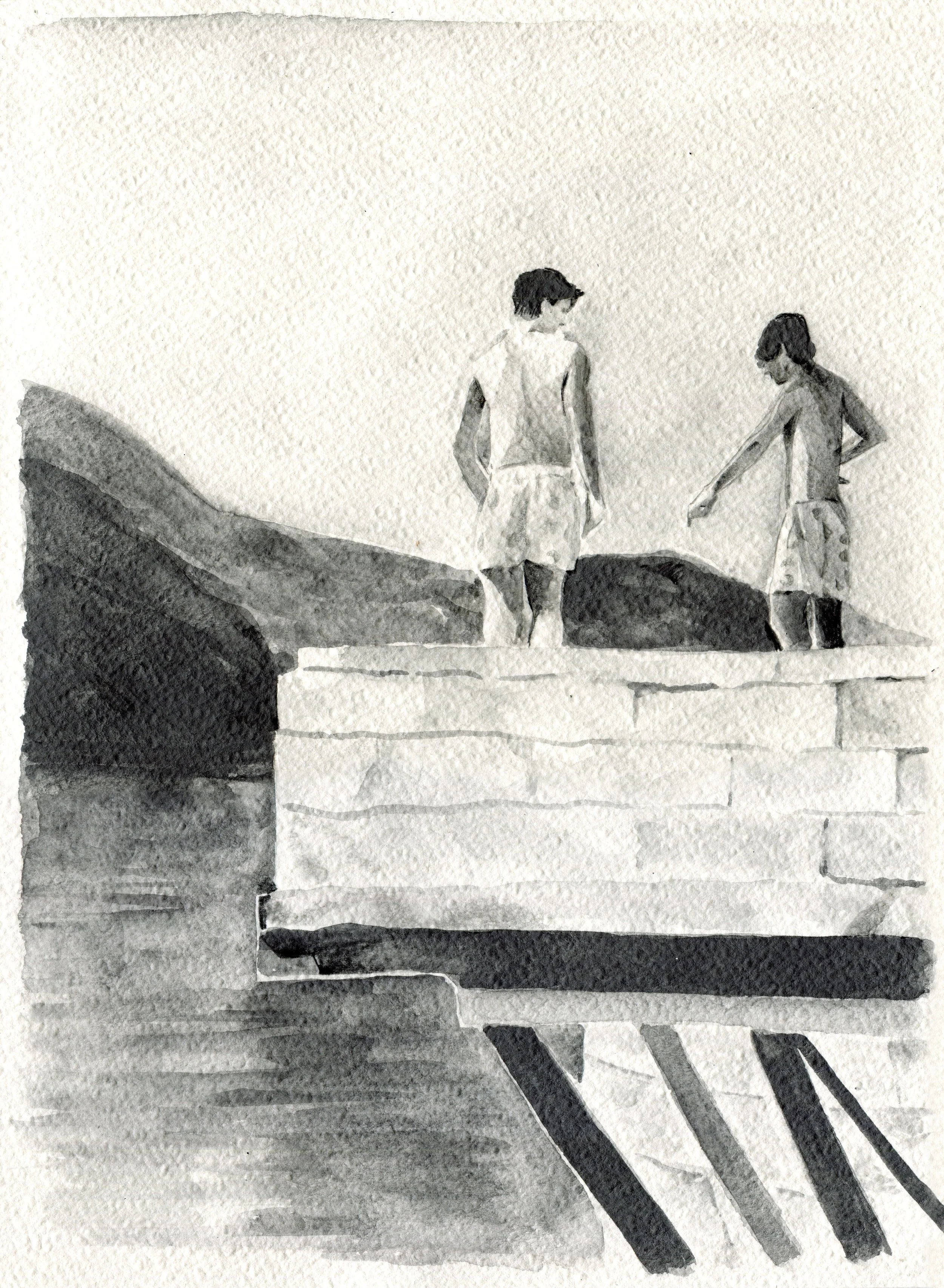 Logan T. Sibrel, “Divers (Sketch)”, Graphite on paper, 12 x 9 inches, 2026