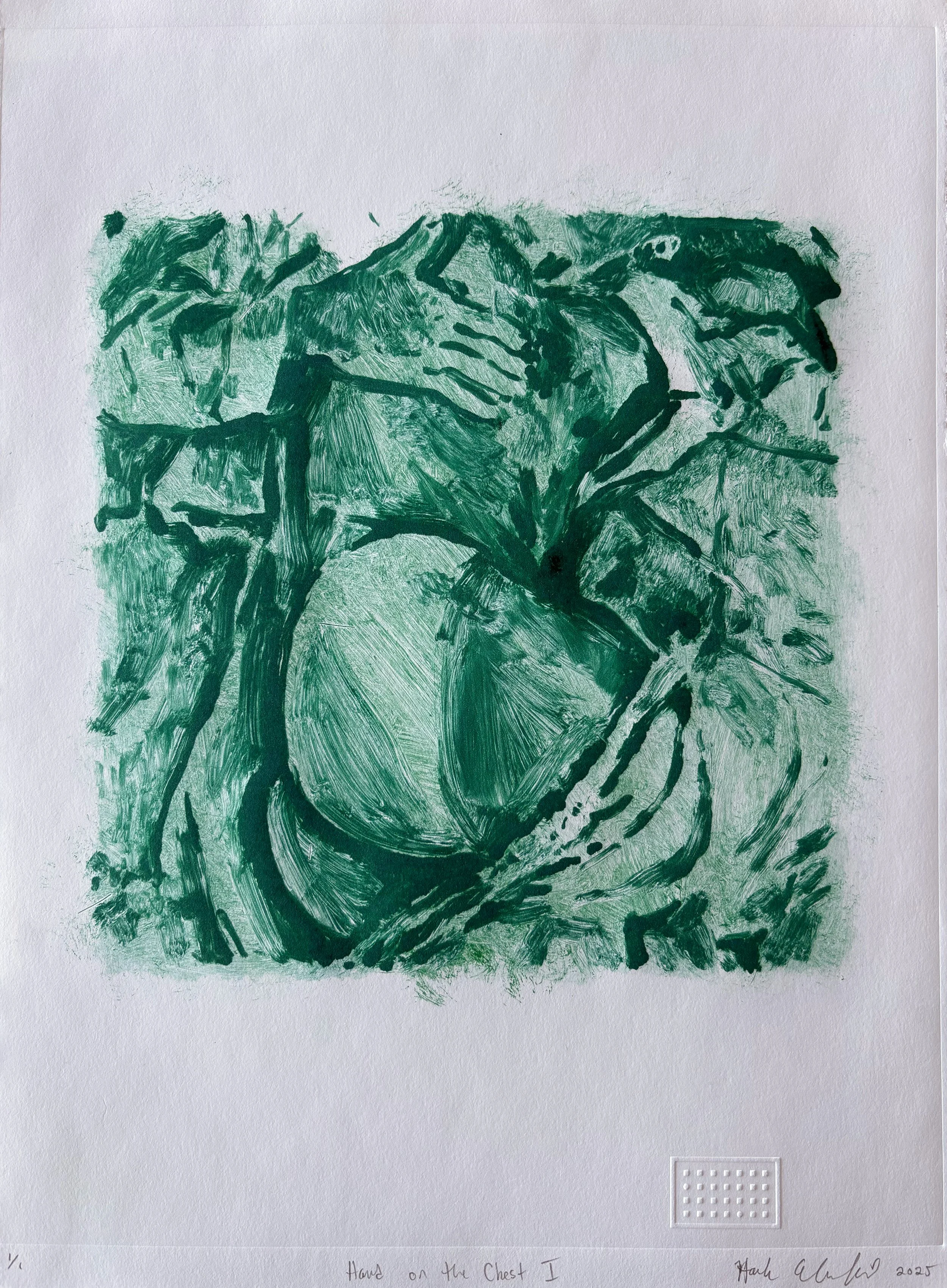 Hank Ehrenfried, "Hand on Chest 1", 14.5 x 11 inches, monotype, 2025 