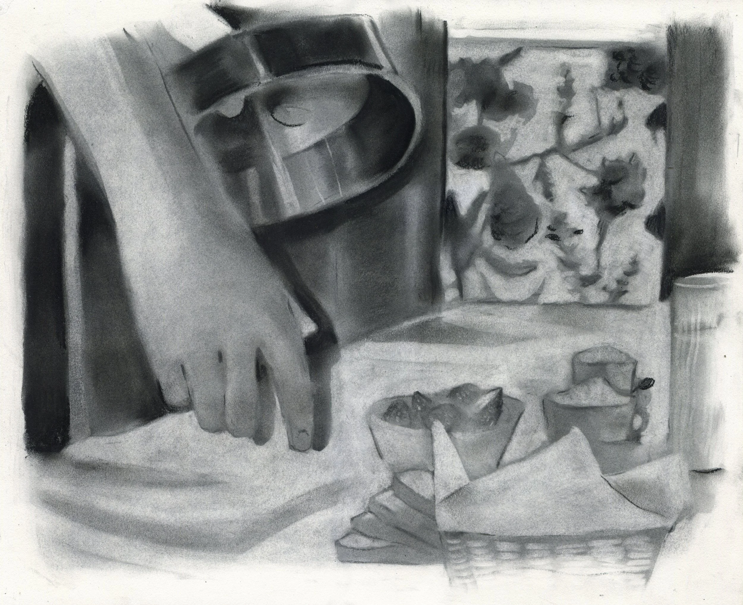 Logan T. Sibrel, “Voilà", Charcoal on paper, 14 x 17 inches, 2026 
