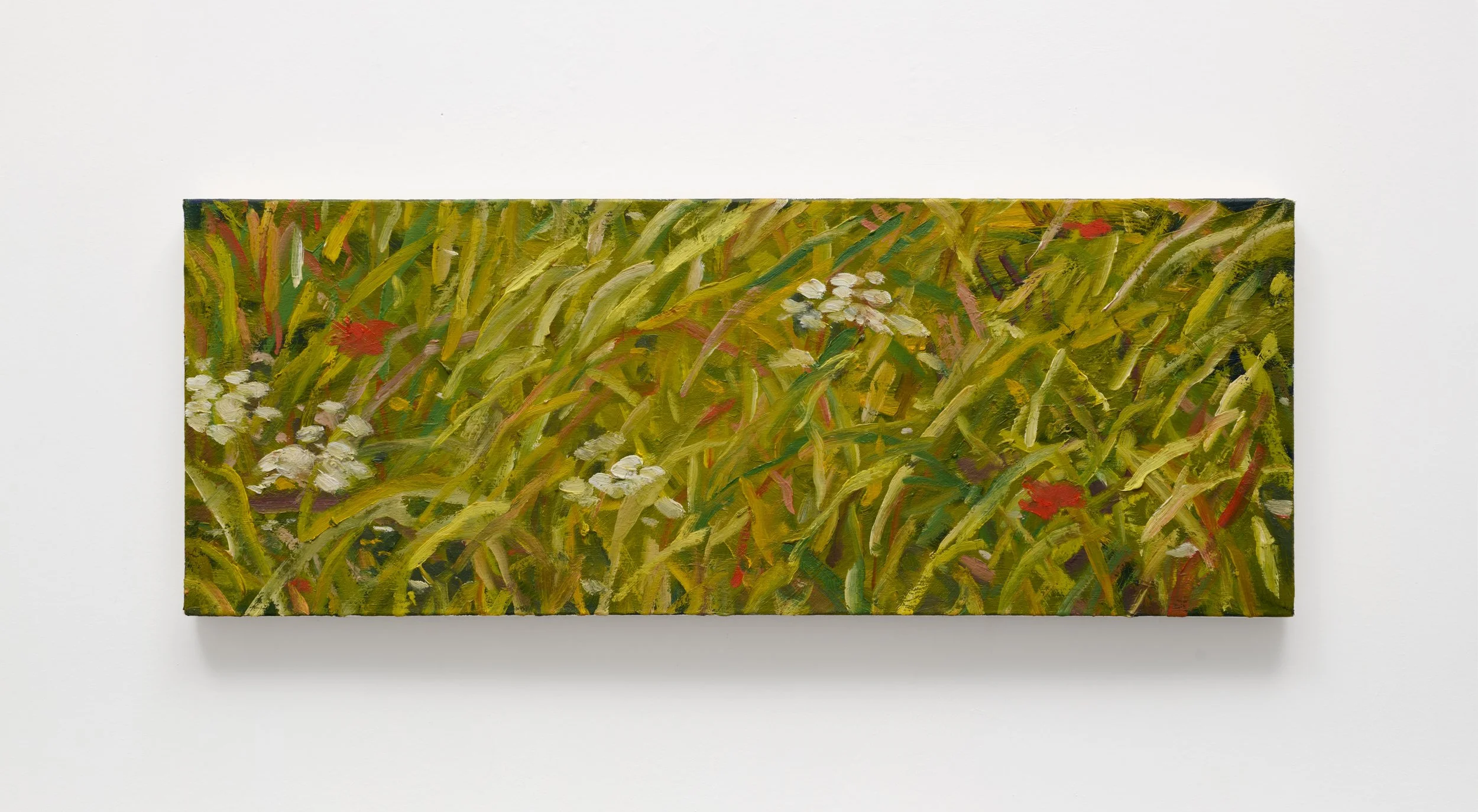 Tin Nguyen,“the earth reflects back, a sky behind me; companion piece”, oil on canvas, 9 x 24 inches, 2026
