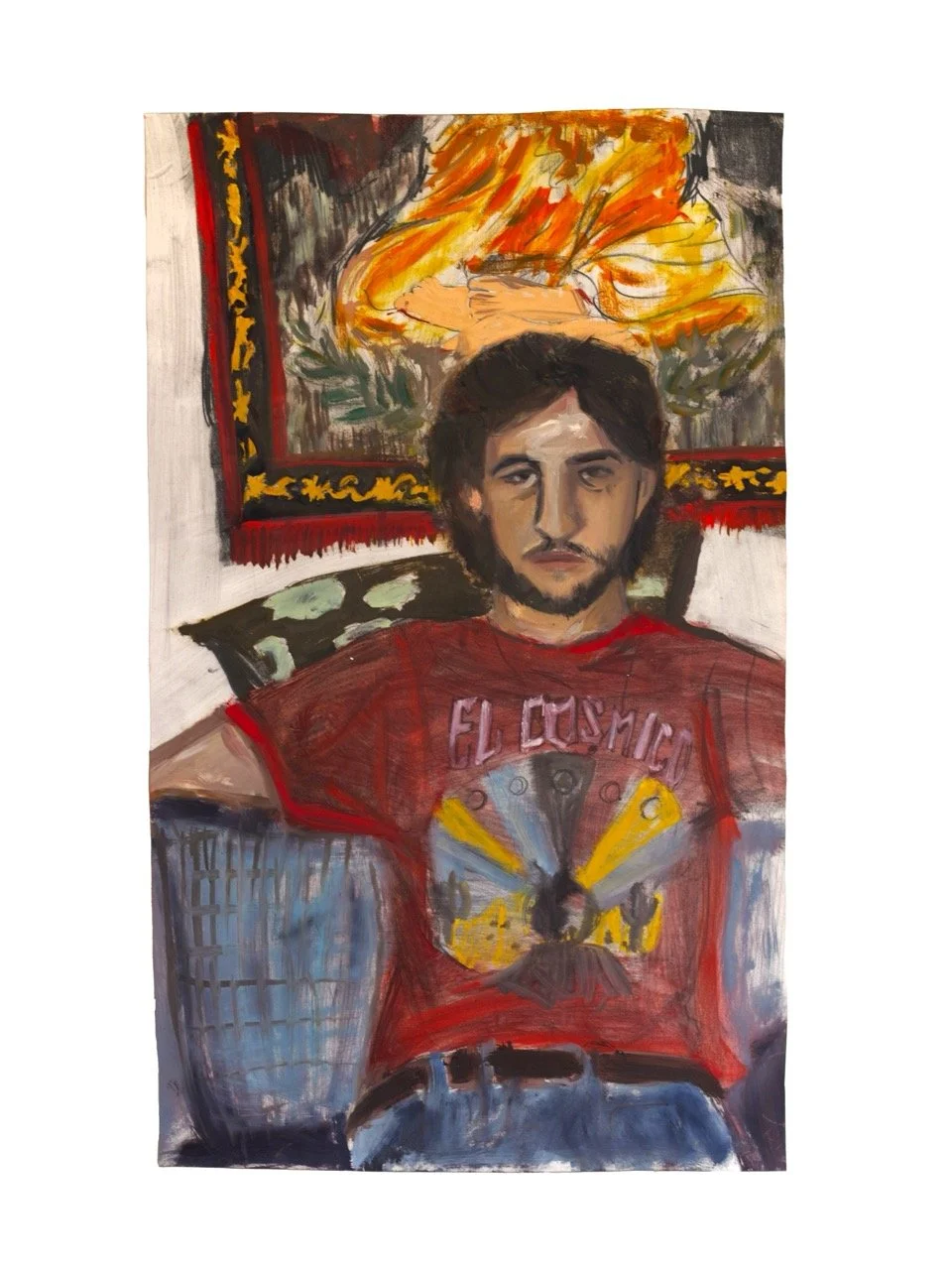 "Andrew at Budda’s Feet", Oil and Graphite Materials on Paper, 30 x 18.5 inches, 2024