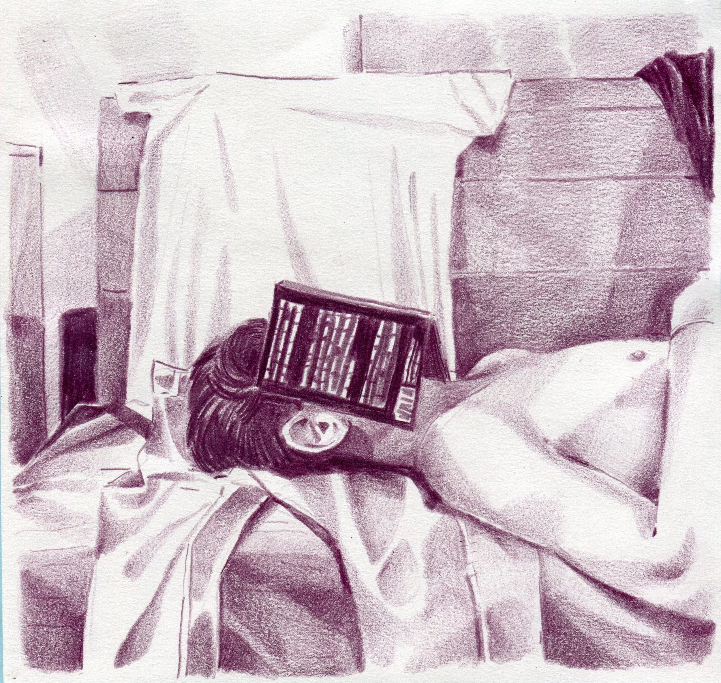 Logan T. Sibrel, “A Reader”, colored pencil on paper, 8.25 x 8.25 inches, 2022