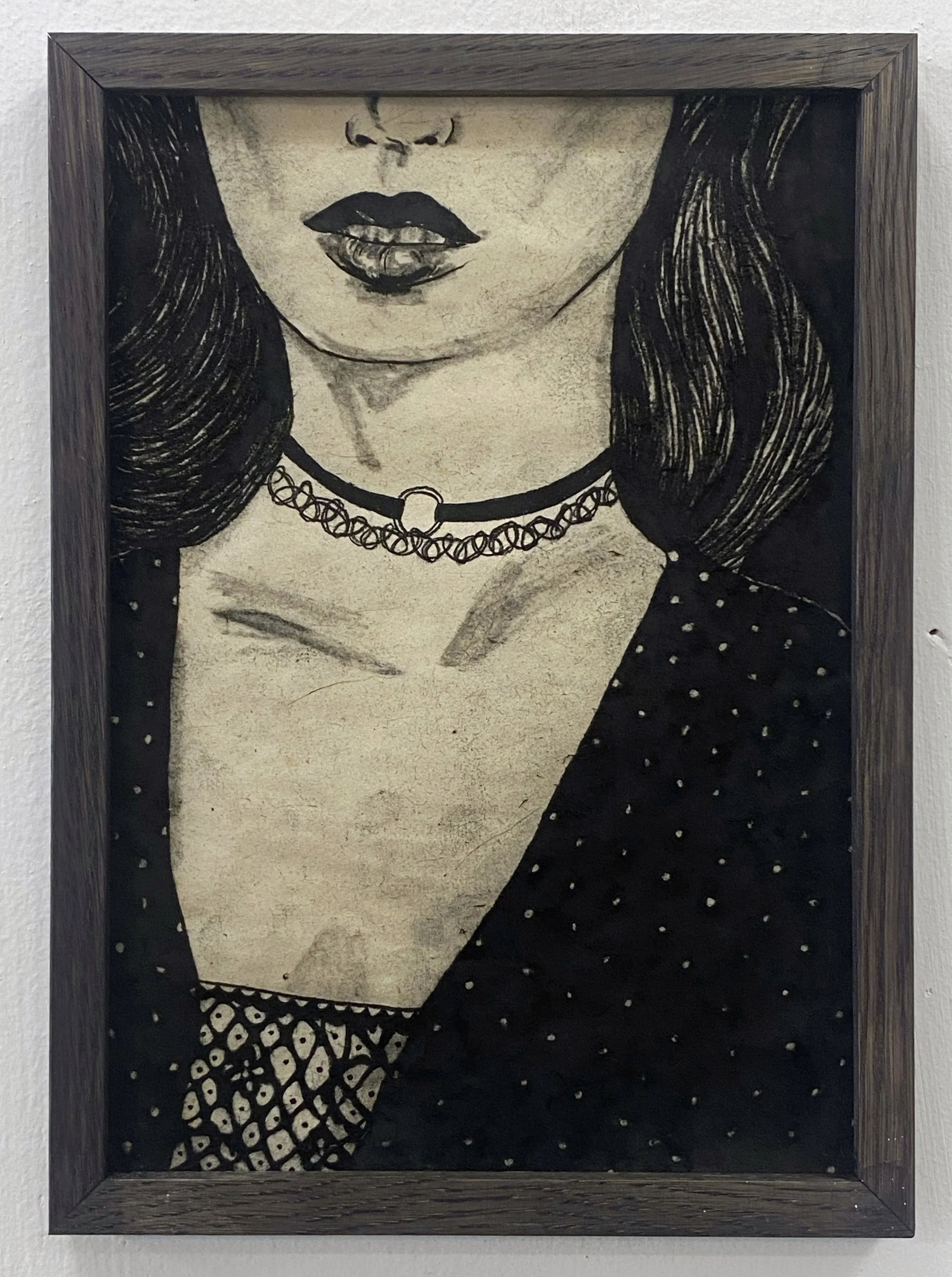 "Tattoo Choker", charcoal on paper, 11 x 8 inches, 2025