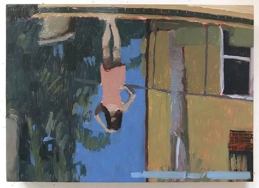 Nathan Mullins, Pool Reflection (Palms), oil on panel, 5 x 7 inches, 2024
