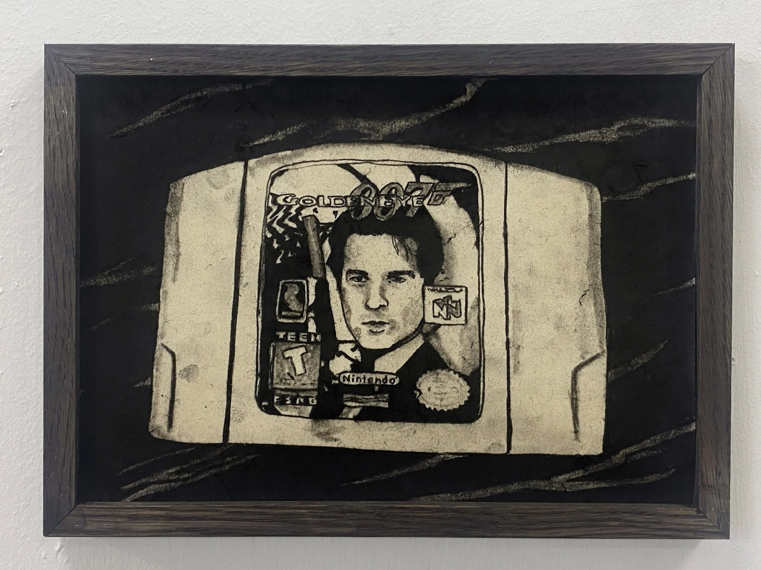 "Goldeneye N64 game", charcoal on paper, 8 x 11 inches, 2025