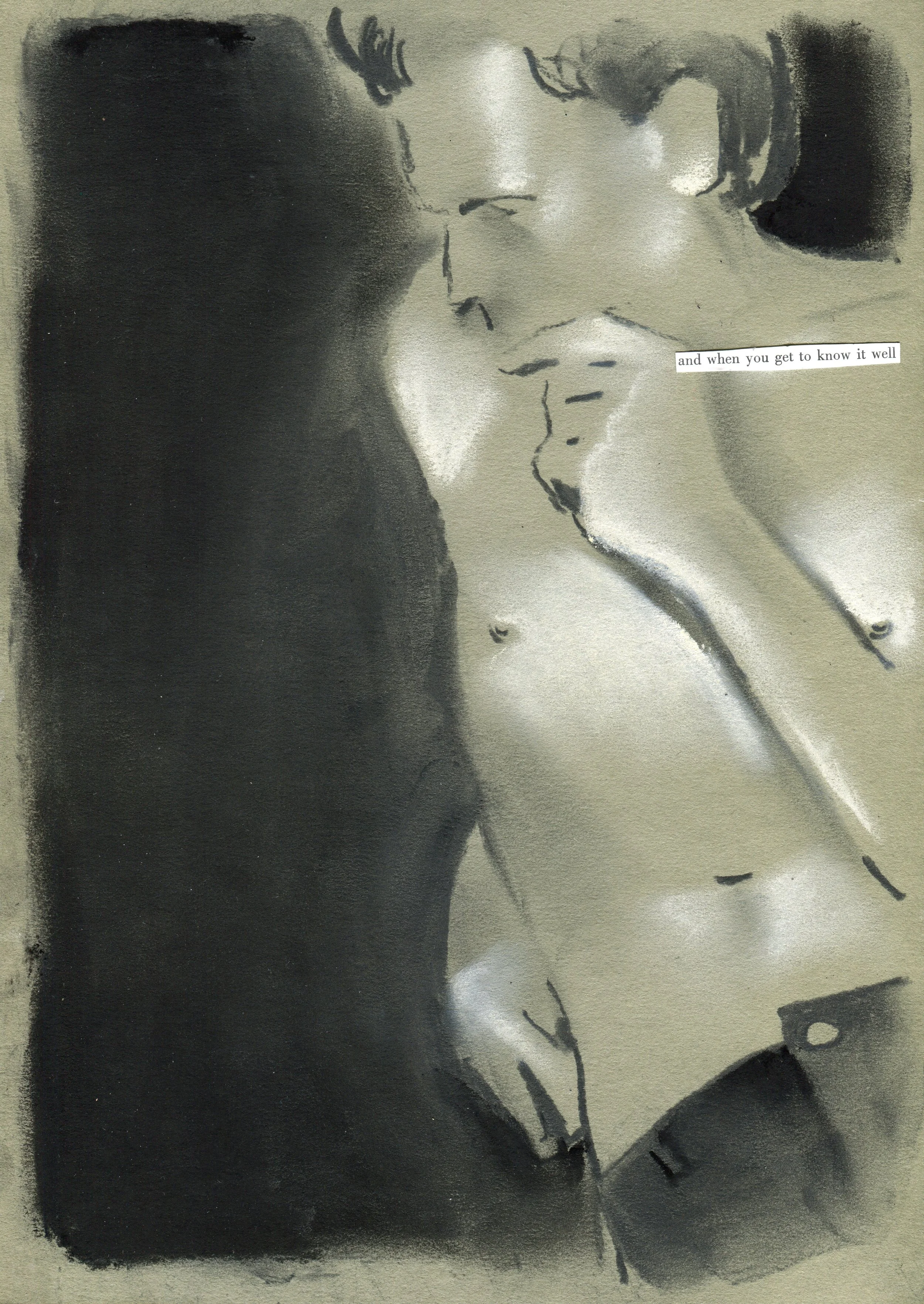 Logan T. Sibrel, “And When” Charcoal, pastel, and collage on paper, 11.75 x 8.25 inches, 2025