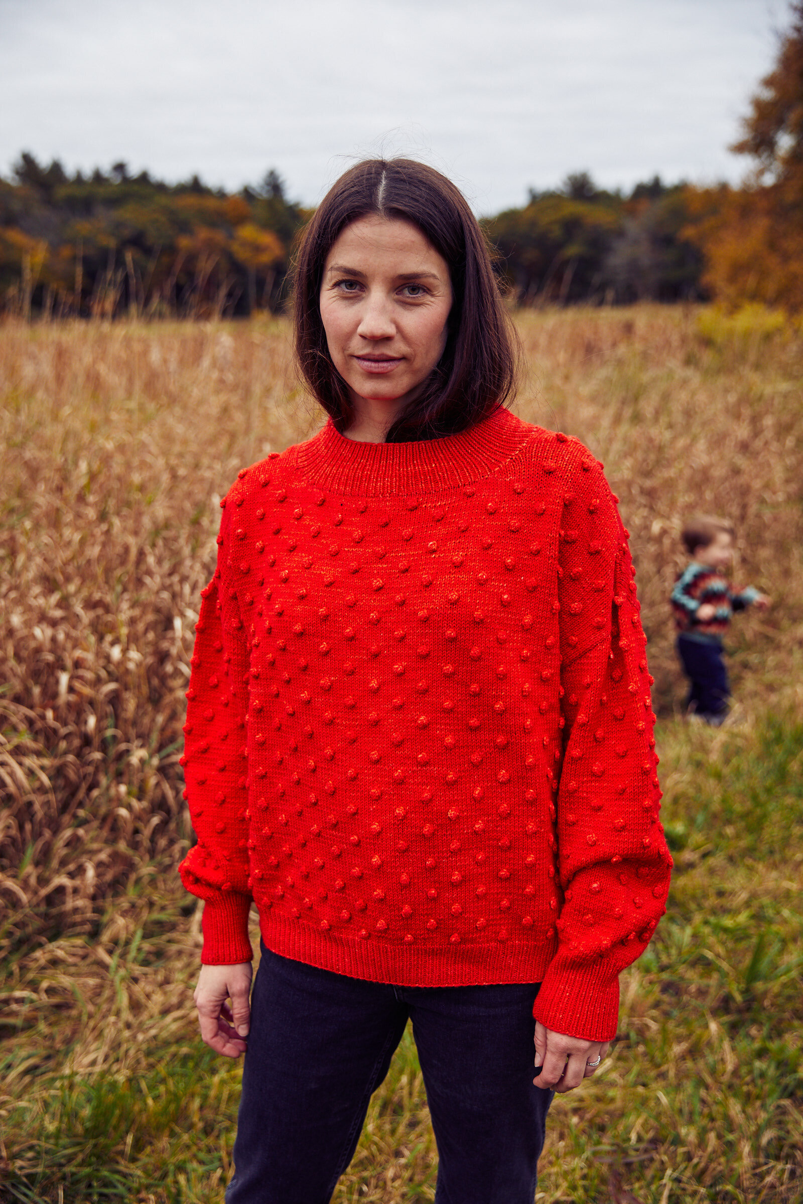 Misha Puff Woman Popcorn Sweater Red Flame