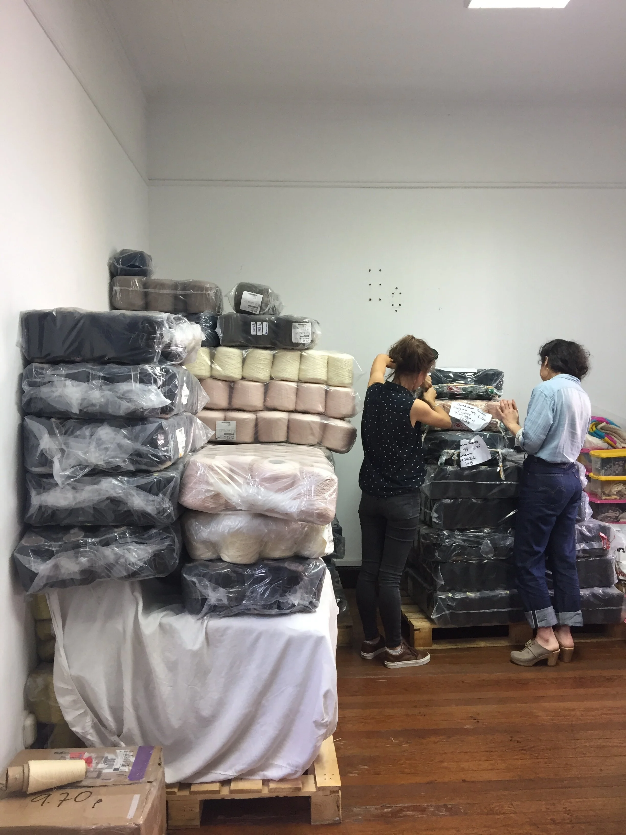 Checking the sample yarn to make sure the tone is perfect.