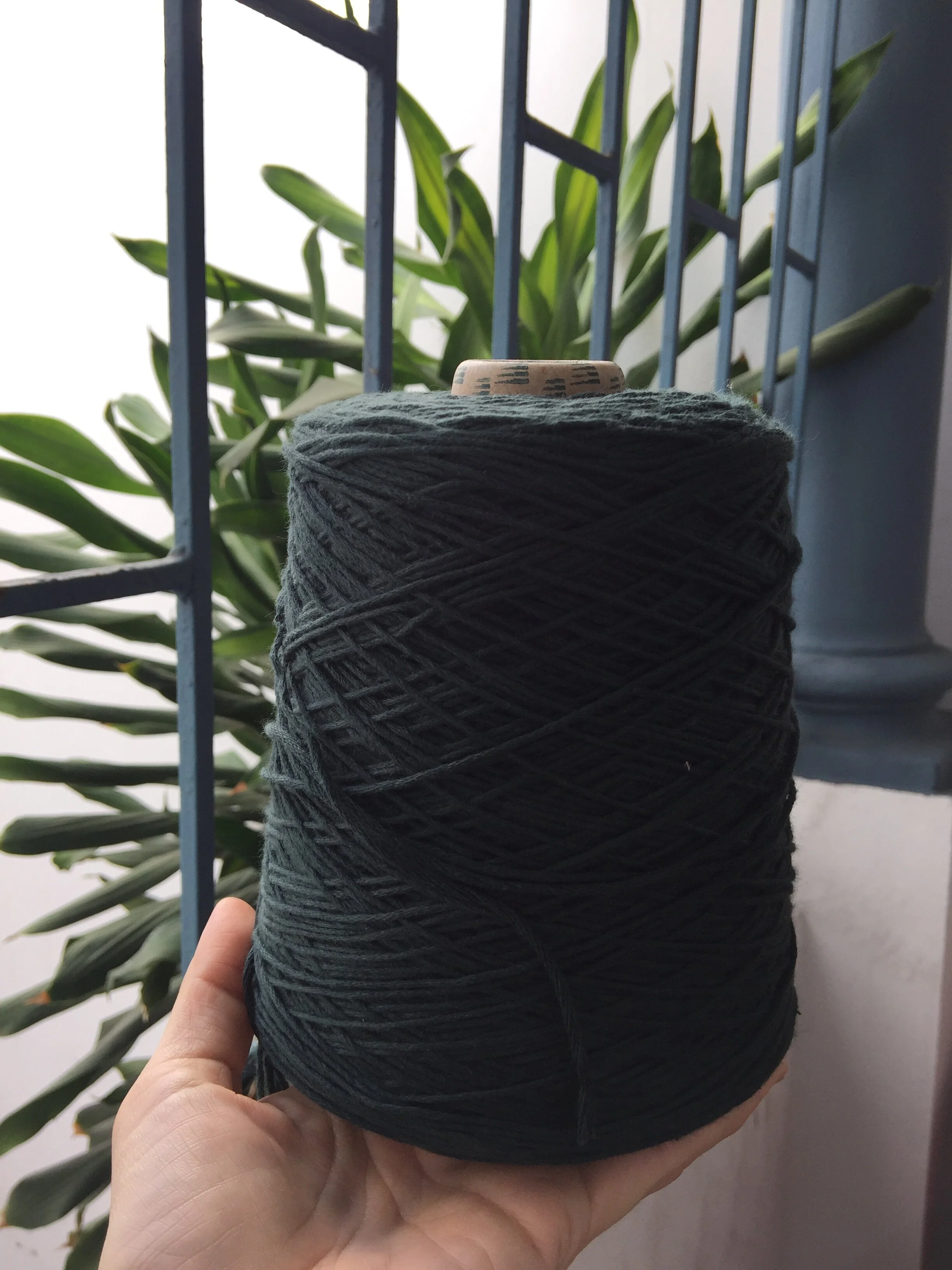 Reviewing sample yarn. Spruce in pima cotton - a preview of what's to come for SS18!