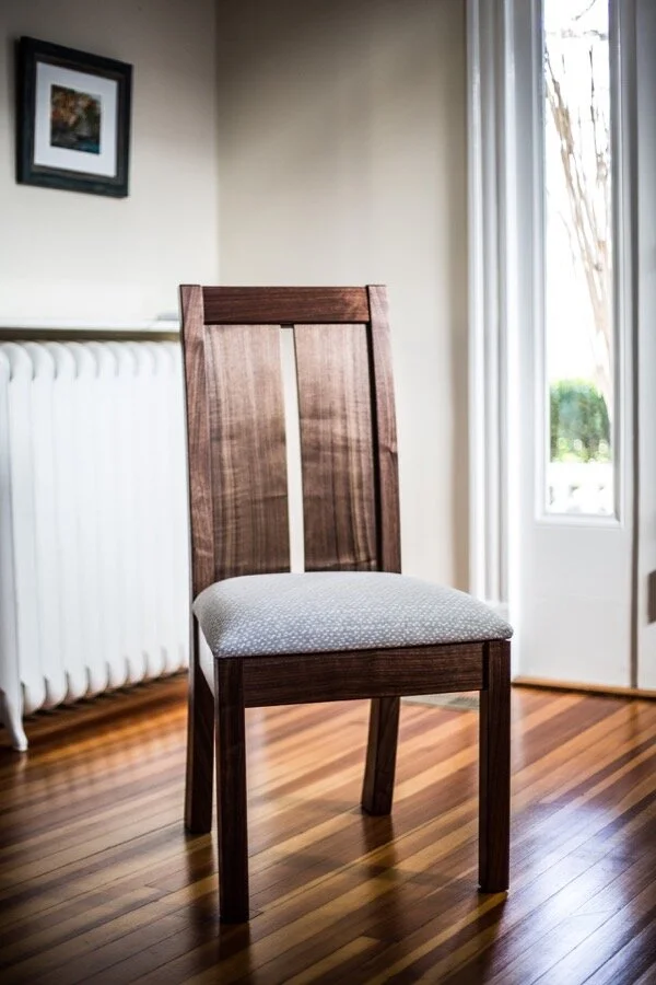 Alicia Dietz Studios, Alisha Deetz, Traditional and Contemporary Dining Chairs - Arched Back Walnut, Combining comfort and class, the arched-back chair is one that’s easy to sit in from appetizers to deserts. The gentle curve of the back legs and boo