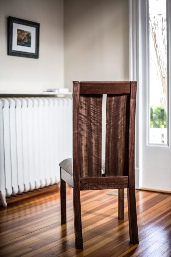 Alicia Dietz Studios, Alisha Deetz, Traditional and Contemporary Dining Chairs - Arched Back Walnut, Combining comfort and class, the arched-back chair is one that’s easy to sit in from appetizers to deserts. The gentle curve of the back legs and boo
