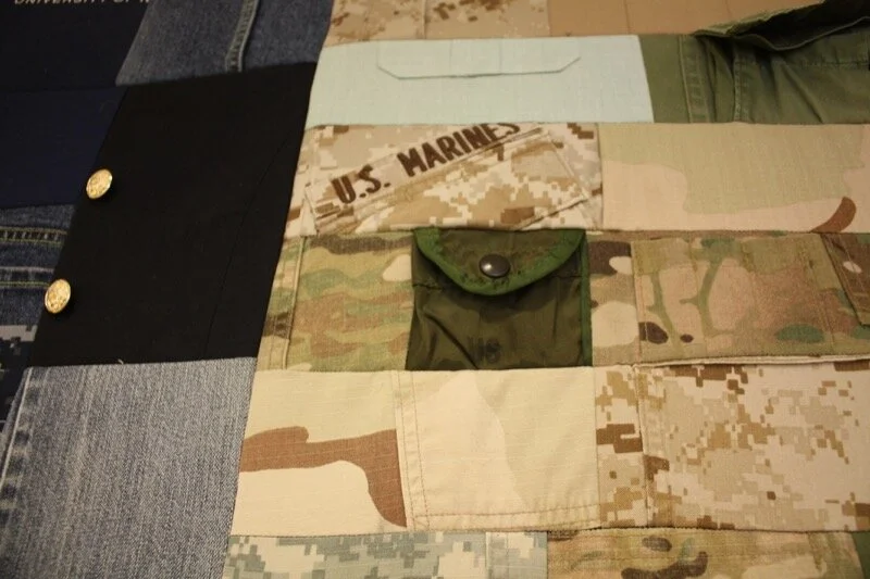 U.S. Military Patchwork Flag celebrating those serving in the Army, Navy, Marines, & Air Force. American Flag Projects - Military Veteran Uniforms transformed into art With each uniform comes a story. The patchwork flag is a way to have conversations