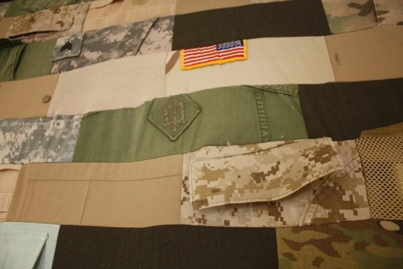 U.S. Military Patchwork Flag celebrating those serving in the Army, Navy, Marines, & Air Force. American Flag Projects - Military Veteran Uniforms transformed into art With each uniform comes a story. The patchwork flag is a way to have conversations