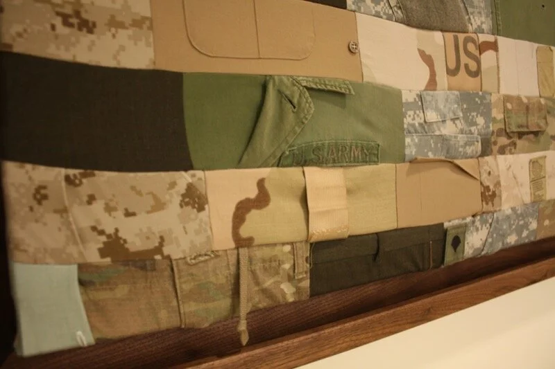 U.S. Military Patchwork Flag celebrating those serving in the Army, Navy, Marines, & Air Force. American Flag Projects - Military Veteran Uniforms transformed into art With each uniform comes a story. The patchwork flag is a way to have conversations