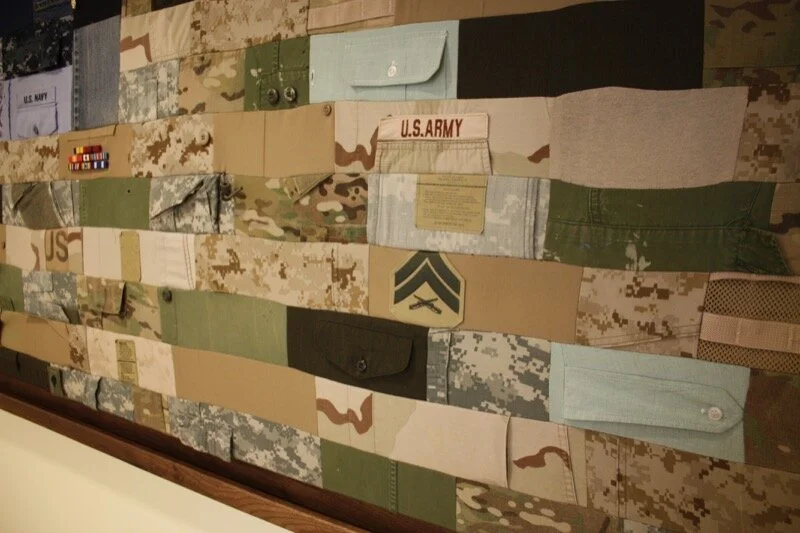 U.S. Military Patchwork Flag celebrating those serving in the Army, Navy, Marines, & Air Force. American Flag Projects - Military Veteran Uniforms transformed into art With each uniform comes a story. The patchwork flag is a way to have conversations