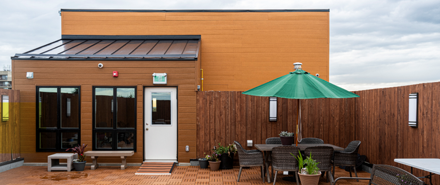 Rooftop patio at Balwin Place PSH site