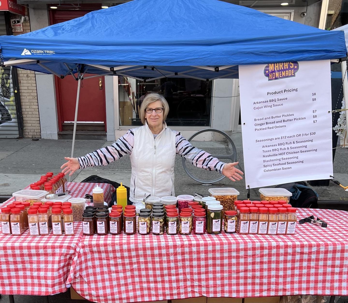 We are set up and ready to serve you! 8th Avenue between 18 and 19th streets #streetfair #nyc #seasonings #pickles #sauces #seeyousoon