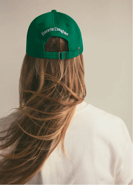 Woman wearing the Favorite Daughter “Mom of the Year” Hat in Kelly Green