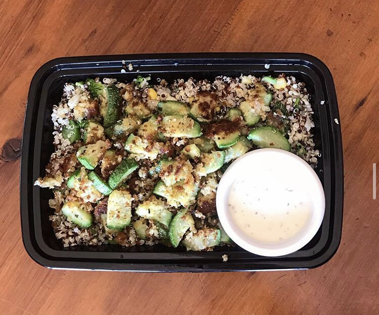 Mixed Bowl - Quinoa, Broccoli, Cauliflower, Zucchini, Corn, Fried Zucchini, & Vegan Ranch 