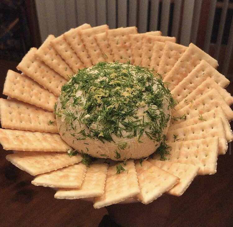 Vegan - Garlic & Gerb Cashew Cheese with a coat of fresh dill & lemon zest 