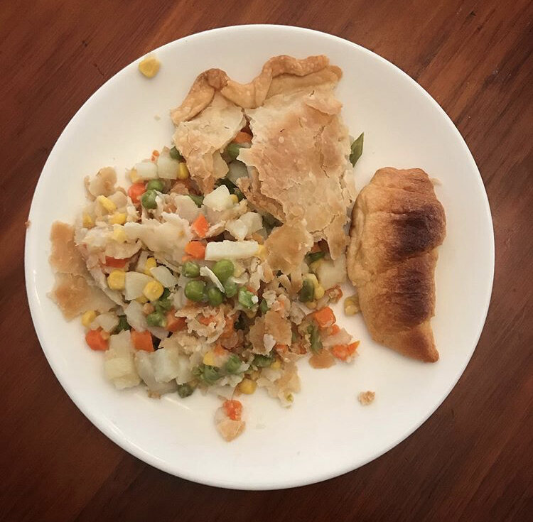 Pot Pie - potatoes, carrots, peas, & corn, with a croissant 