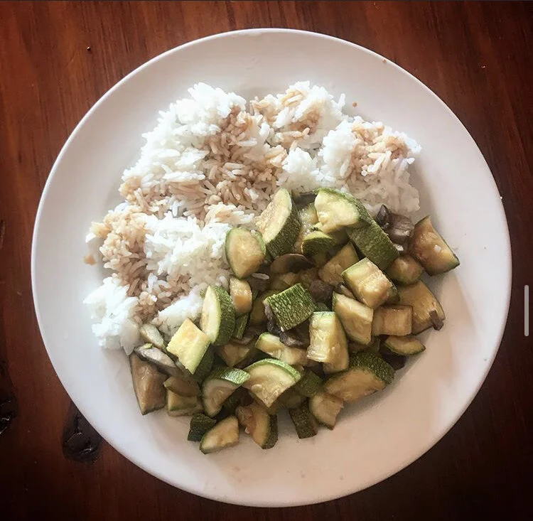 Sautéed Mixed Veggies - (mushrooms/zucchini) steamed rice w/teryaki sauce 