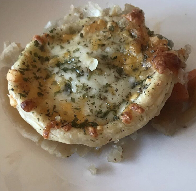 Mini Pot Pie - mixed vegetables, gravy,cheese, pie crust, herbs 