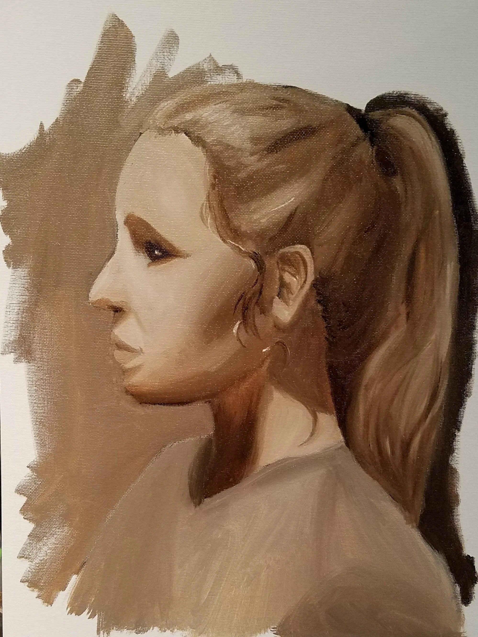 18 x 24 Morgan Portrait, 1 hour, oil paint