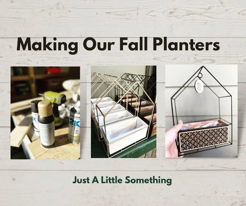 Check out our Fall wooden planter boxes!  While we source our planters @justalittlelittlesomething , often times I lean on local artisans for certain elements of a planter refurbishing project.  Our Fall wooden box planters with a metal frame are a p