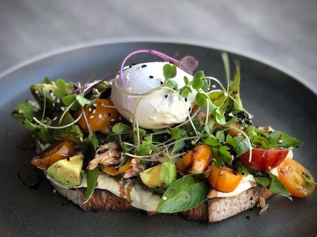 ✨ WEEKEND SPECIAL! ✨ Hot Smoked Salmon Bruschetta with Whipped Goat Cheese, Heirloom Tomatoes, Avocado, Balsamic Glaze &amp; Sesame Seeds on Toasted Sourdough with a Poached Egg!⁠
⁠
⁠
⁠
⁠
#extractedivanhoe #coffee #ivanhoecafe #dineinivanhoe #melbour