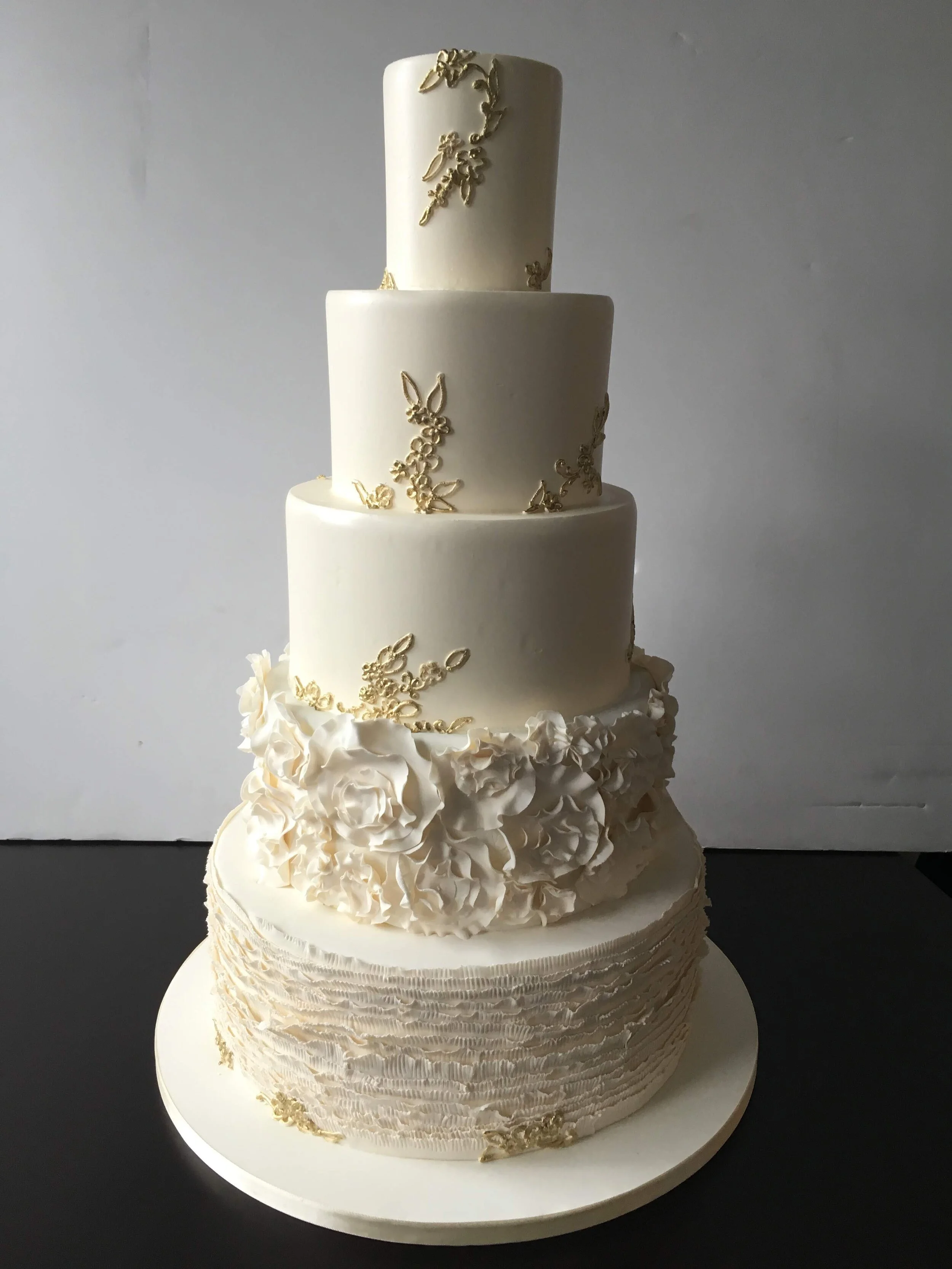 Ruffle with Gold Detail Wedding Cake 