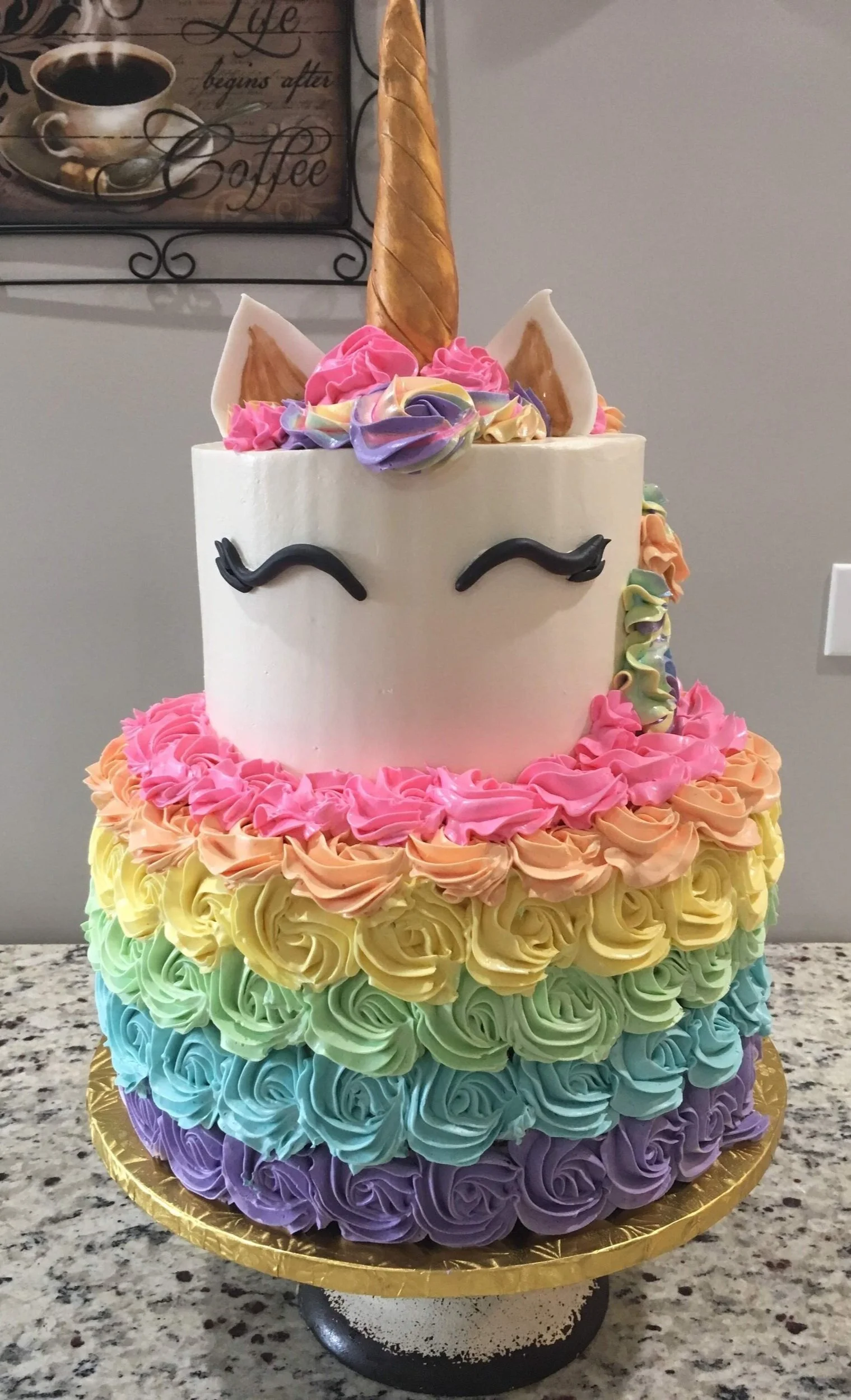 2 Tier Rainbow Unicorn Birthday Cake 