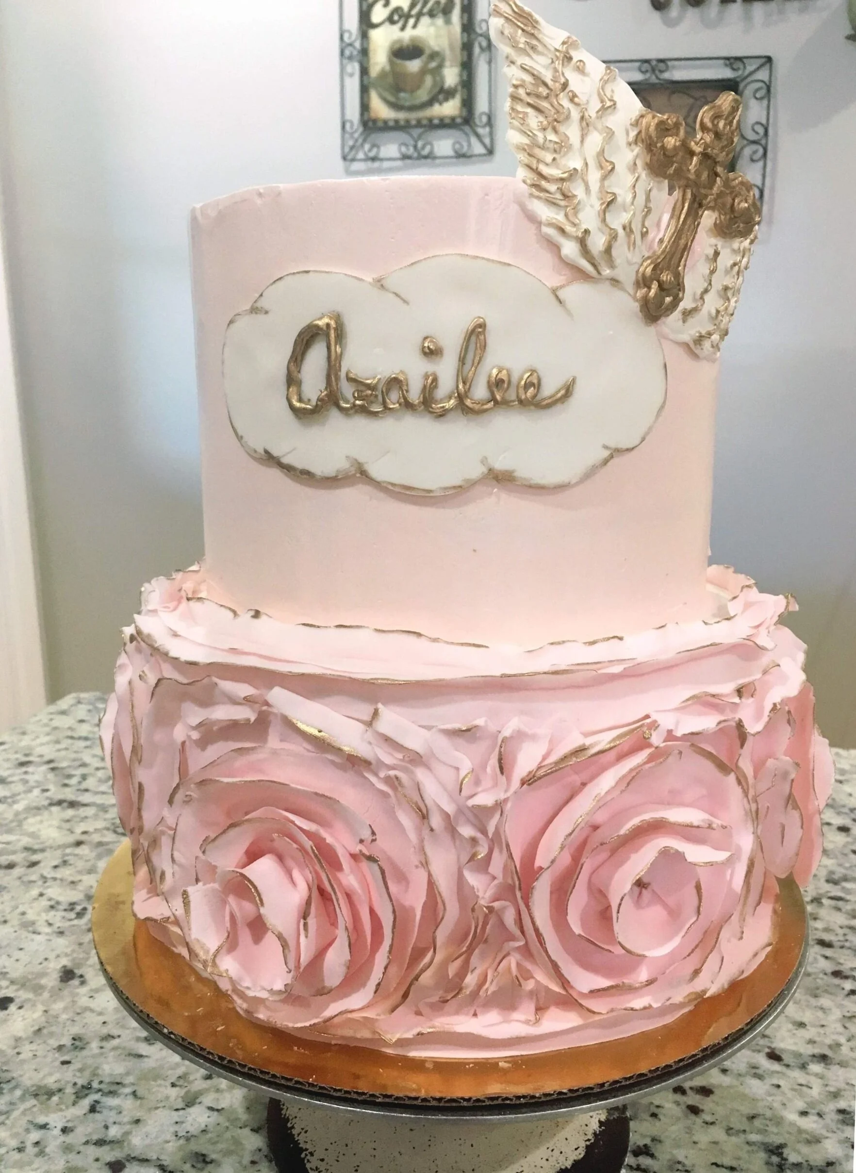 2 Tier Baptism Flower Ruffle Cake 