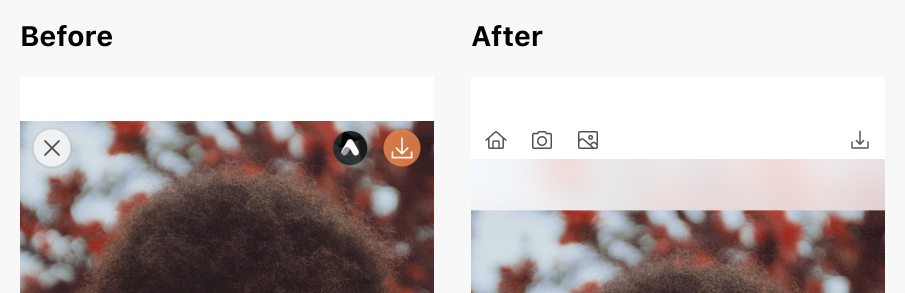 The redesigned navigation enables users to change the photo source from the library or camera quickly without heading back to the homepage.