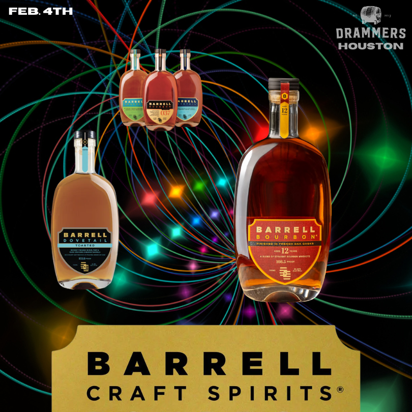Houston 4 Feb 2026 Barrell Craft Spirits Drammers Whiskey and Spirits Club DRINQY.com Droplet Auctions Testify.png