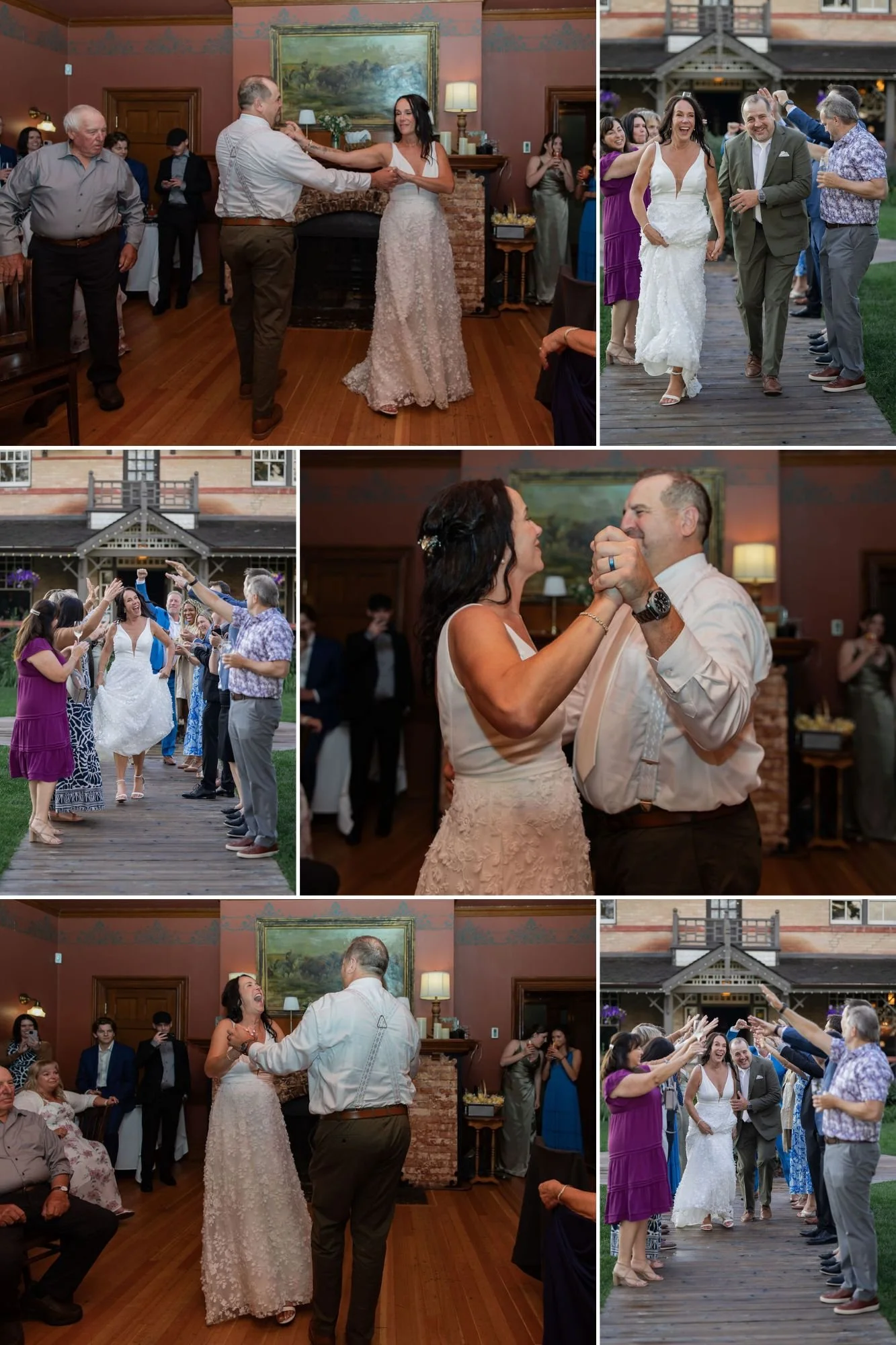 Wedding reception photos featuring dancing and candids at Bow Valley Ranch in Calgary, Alberta