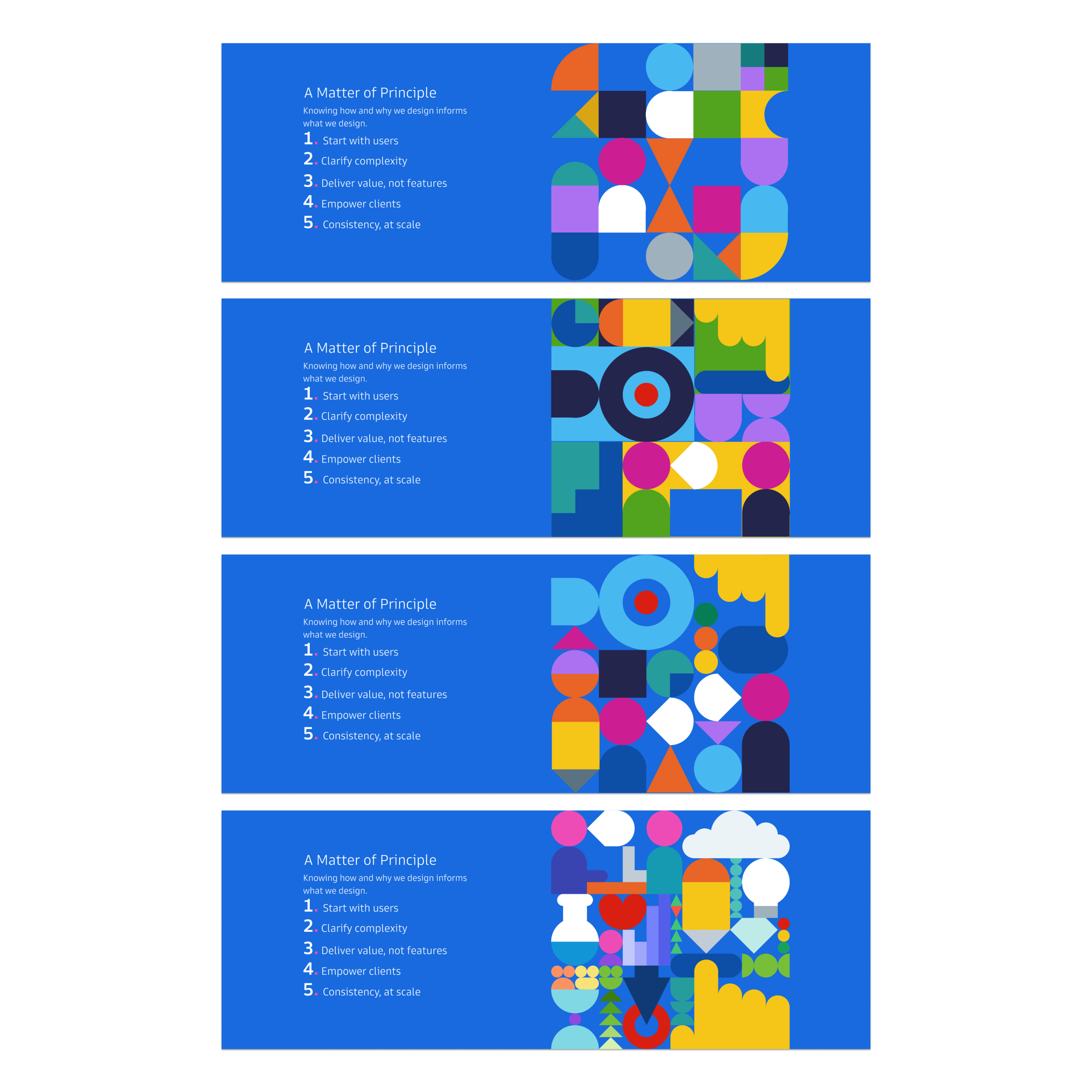 Our design explorations started with primary/abstract shapes and evolved into a more representational style.