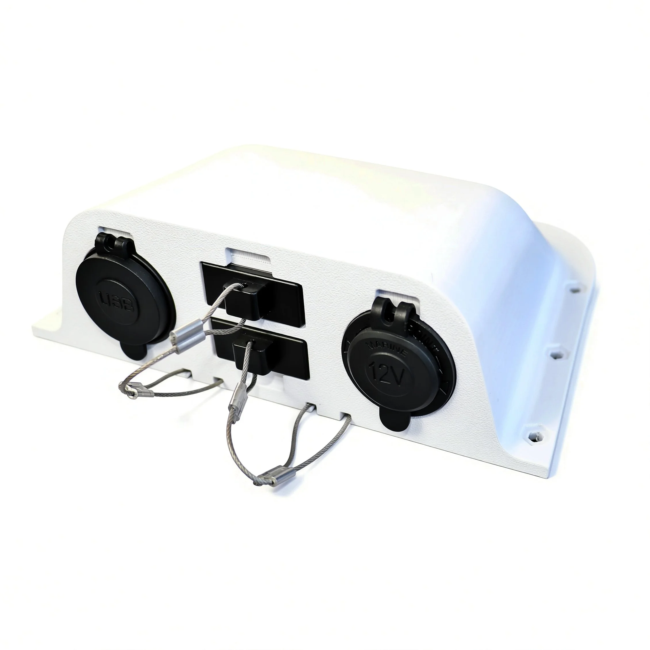 3DprintRV White Multiplug Station With Hardware Front View