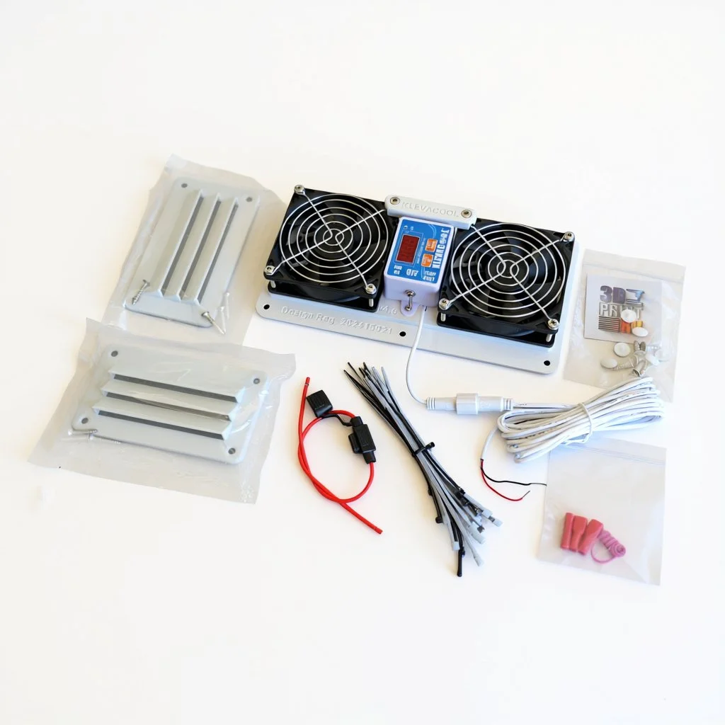 90mm KavityKoola White Fans Install Kit Contents