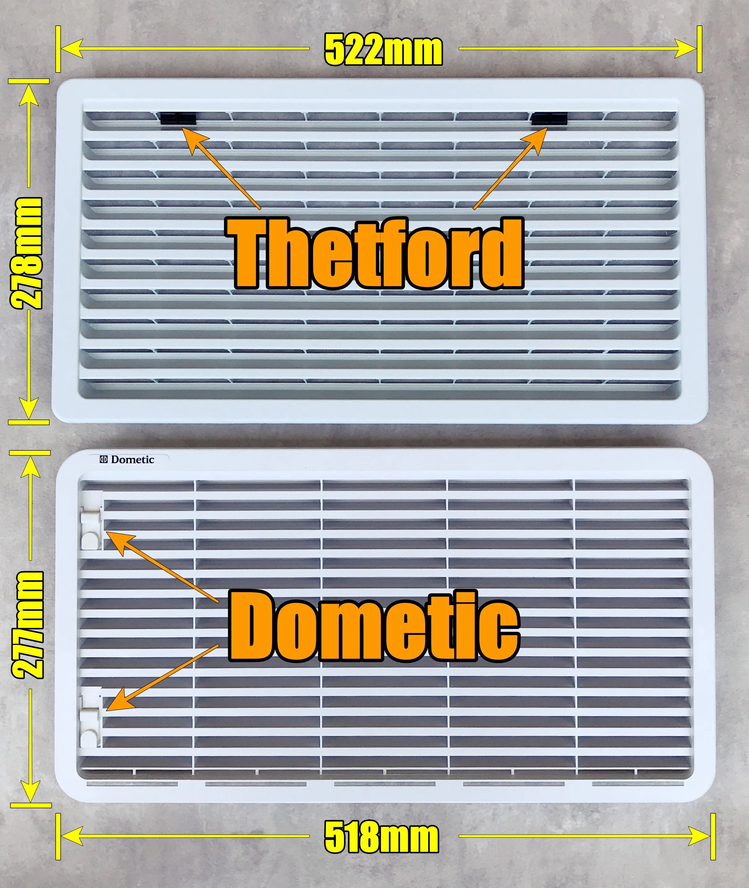 Image Showing Differences Between Large Thetford And Dometic Vents