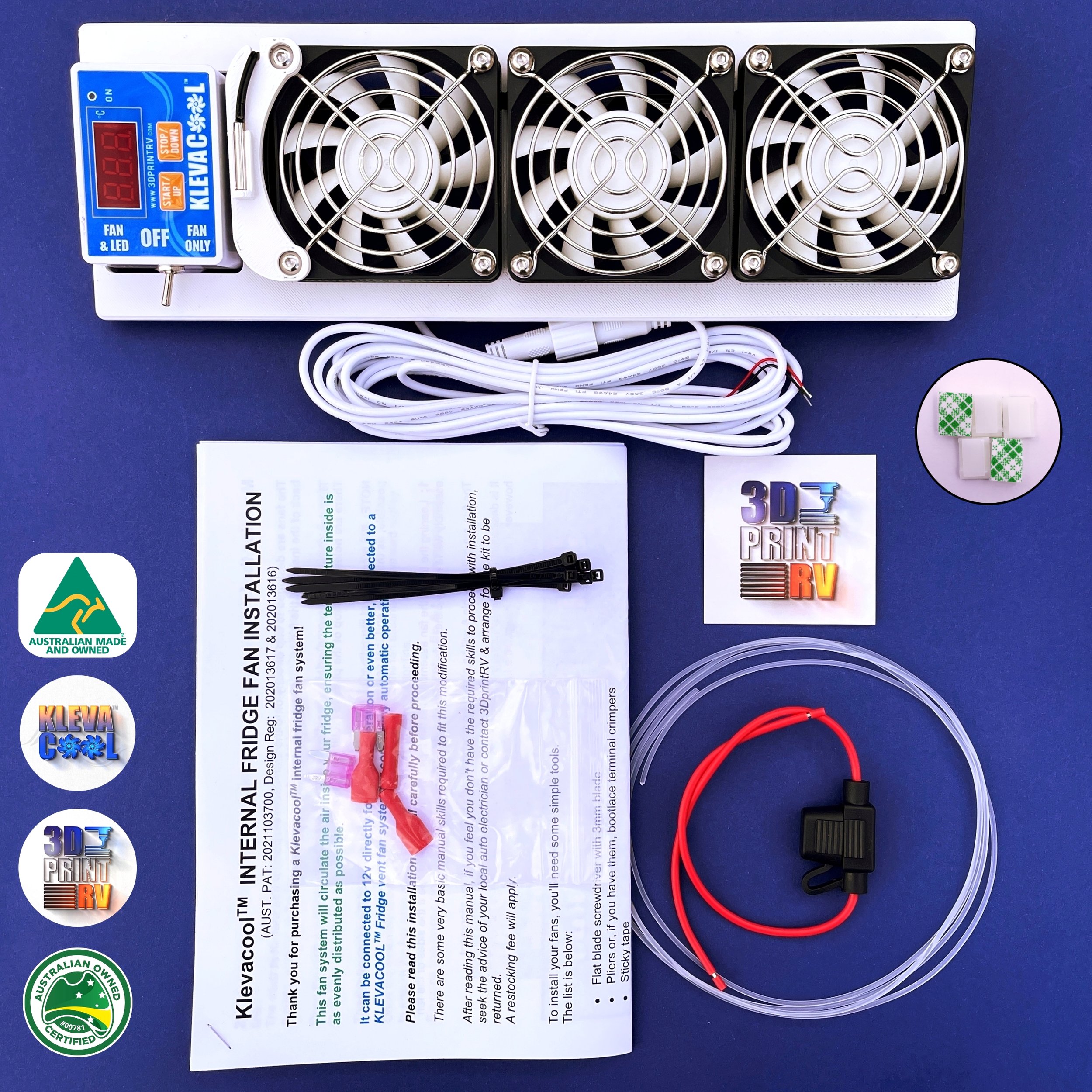 3DprintRV Klevacool Triple Internal Fridge Fan Kit Contents