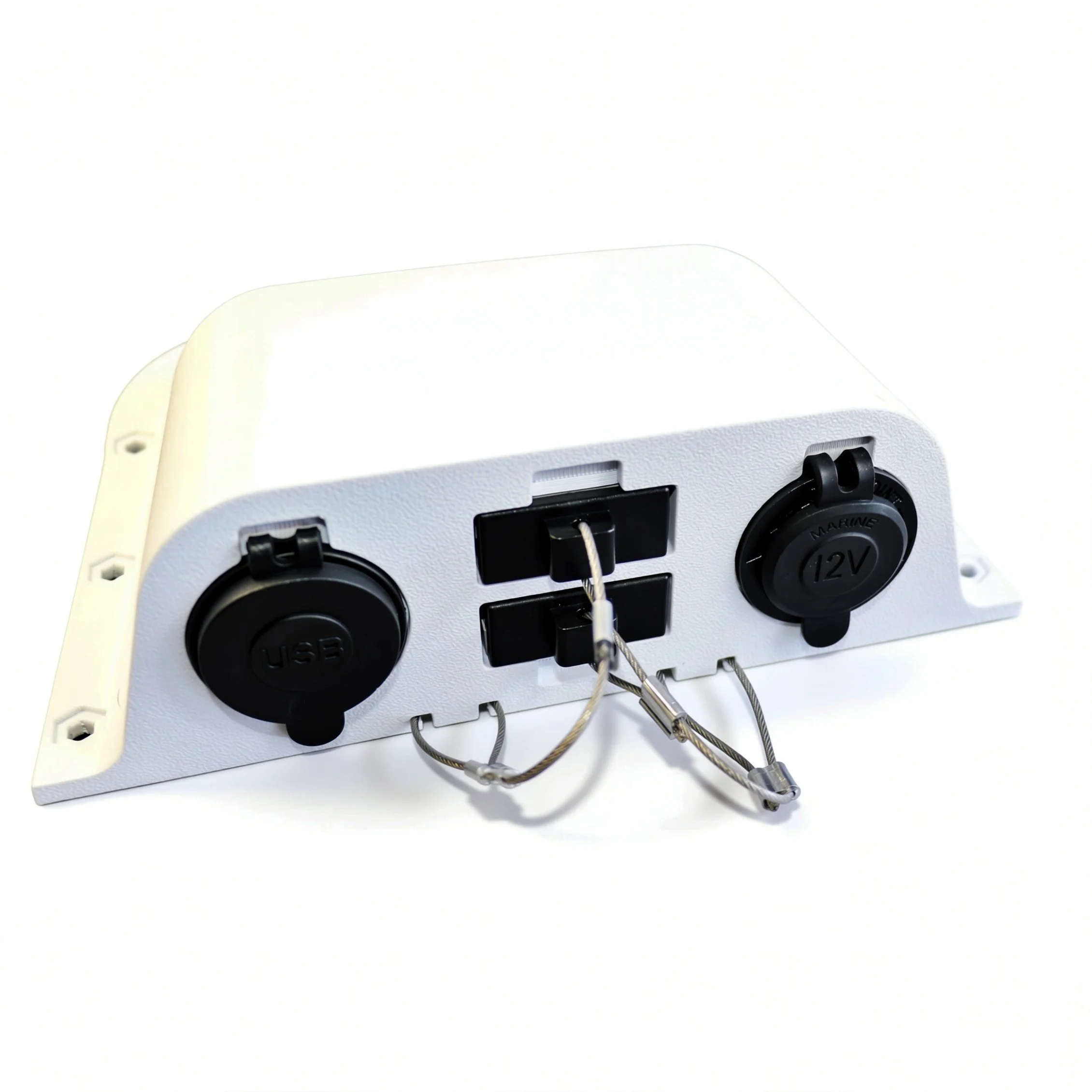 3DprintRV White Multiplug Station With Hardware Front View