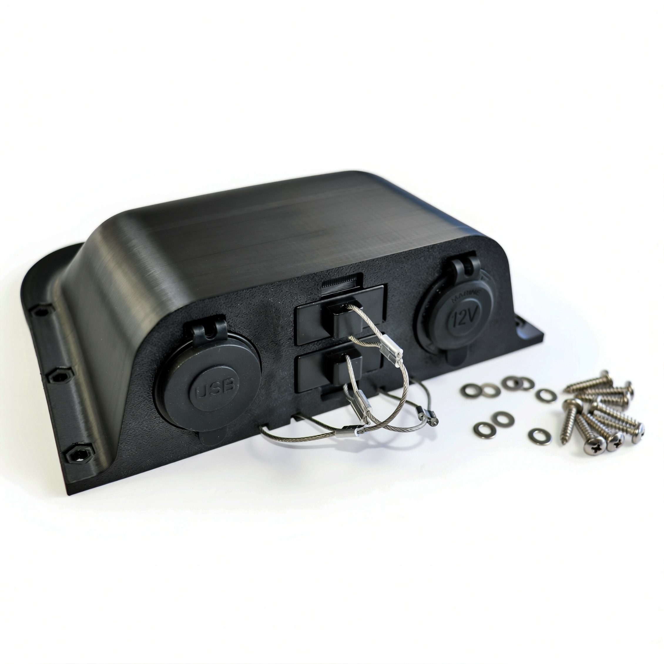 3DprintRV Black Multiplug Station With Hardware Front View